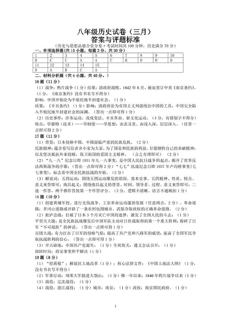 辽宁省鞍山市2023-2024学年八年级下学期开学历史试题01