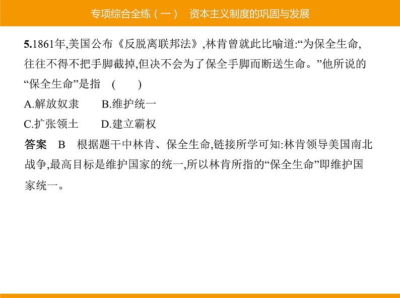 部编版九年级历史下册 专项综合全练一资本主义制度的巩固与发展 课件第5页