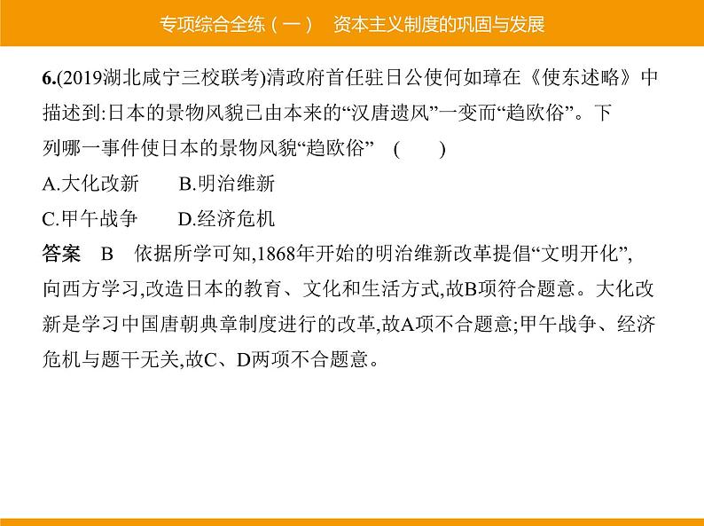 部编版九年级历史下册 专项综合全练一资本主义制度的巩固与发展 课件第6页