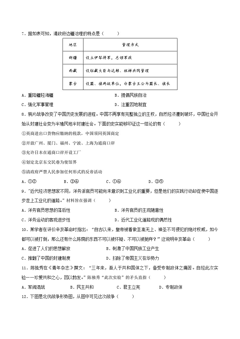 山东省备战2024年中考历史模拟卷02（原卷版）第3页