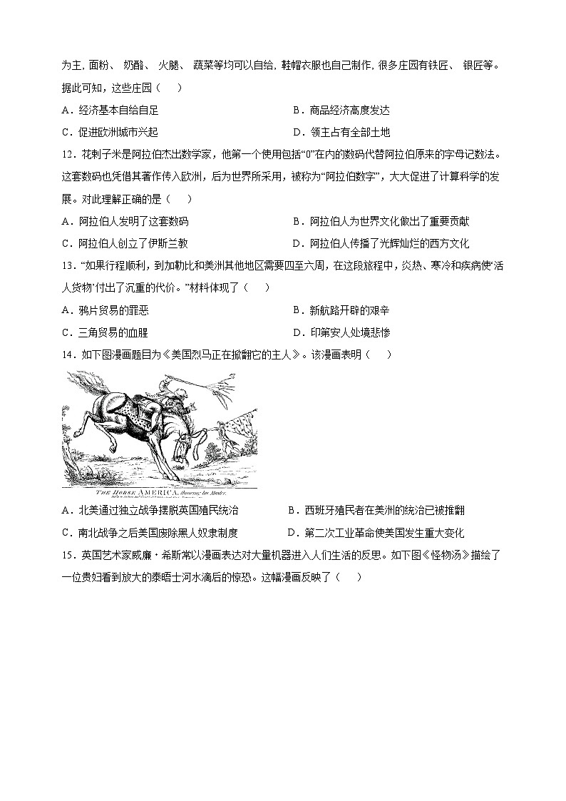 人教部编版九年级上学期历史期末测试卷（含答案解析）第3页