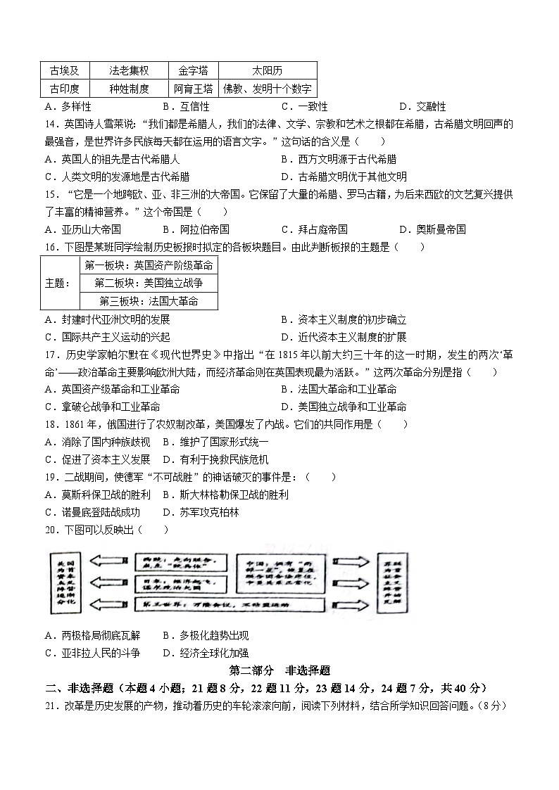 48，辽宁省朝阳市第三中学2023-2024学年九年级下学期开学考试历史试题()第3页