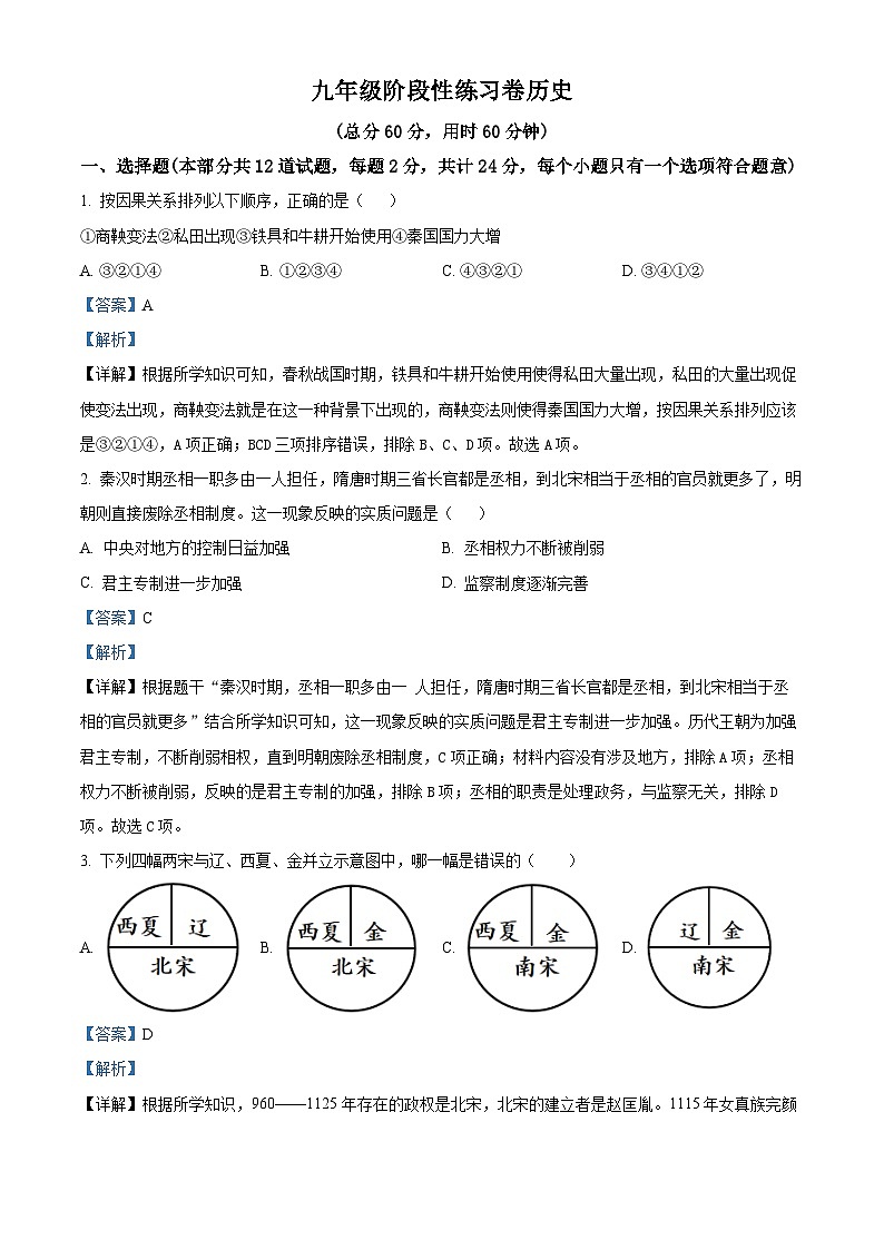 87，陕西省西安市高新第一中学2023-2024学年部编版九年级下学期开学历史试题01