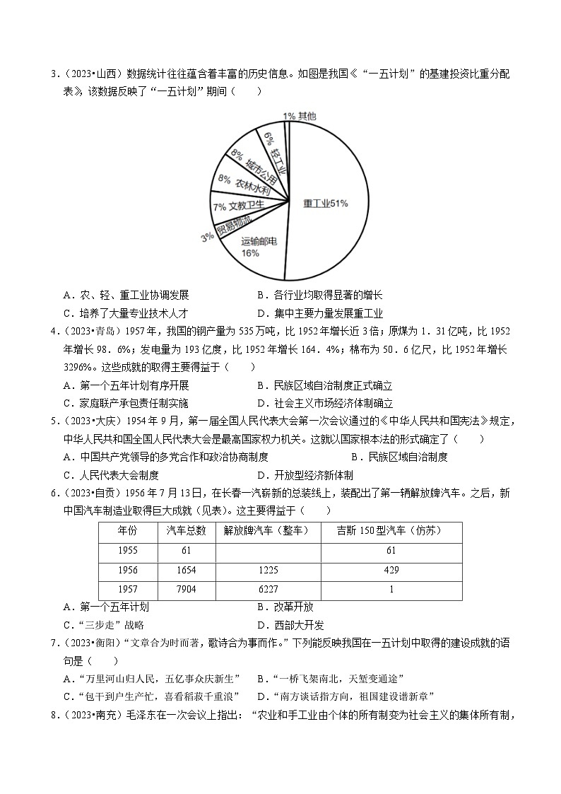 专题17 社会主义制度的建立与社会主义建设的探索（练习）-备战2024年中考历史一轮复习课件+讲义（部编版）02