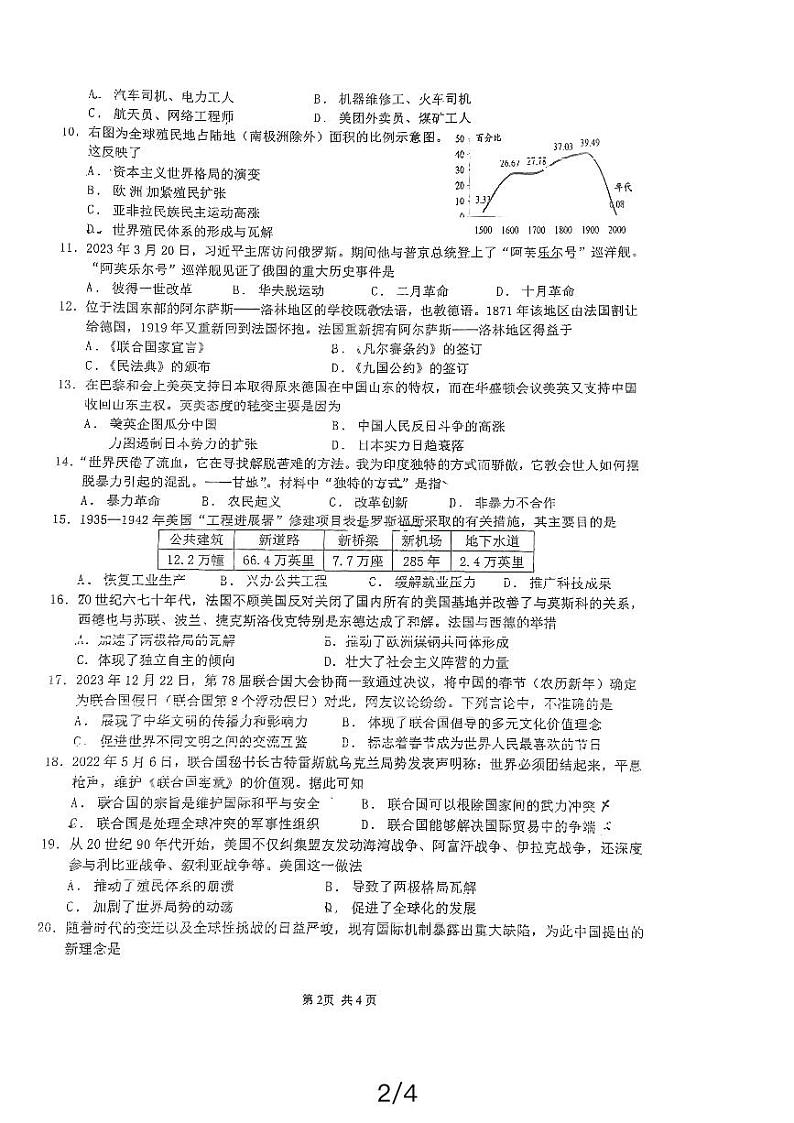 海南省海口市第一中学2023-2024学年下学期3月月考九年级历史试题02