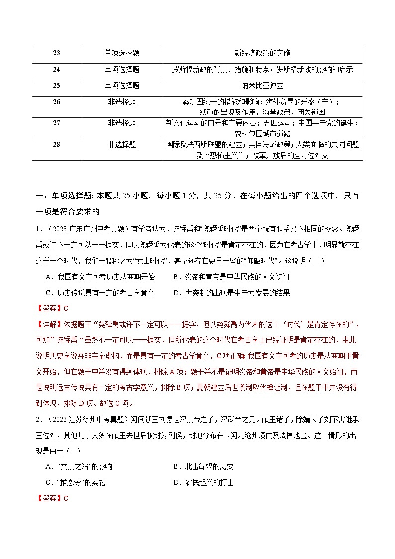 真题重组卷02（南京专用）-+冲刺2024年中考历史真题重组卷（江苏专用）02