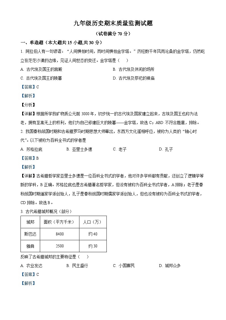 精品解析：辽宁省铁岭地区2023-2024学年九年级上学期期末历史试题（解析版）第1页