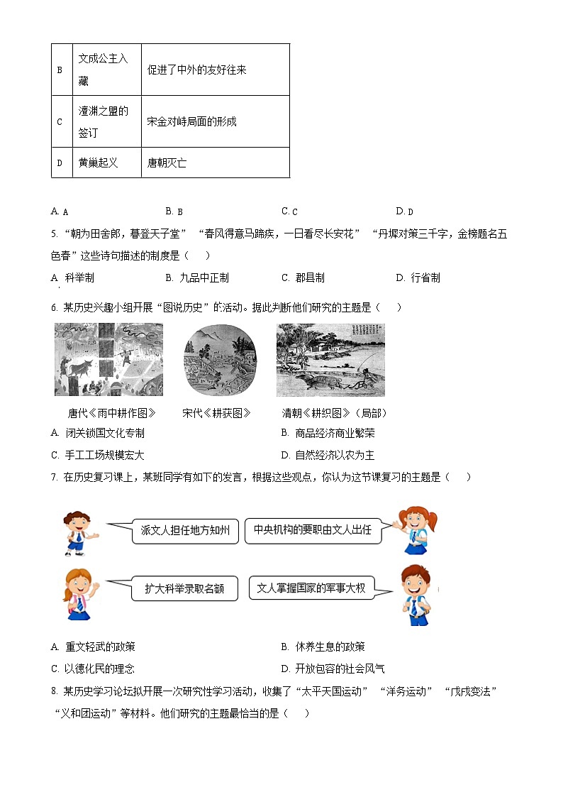 精品解析：辽宁省锦州市2023-2024学年八年级上学期期末历史试题（原卷版）第2页