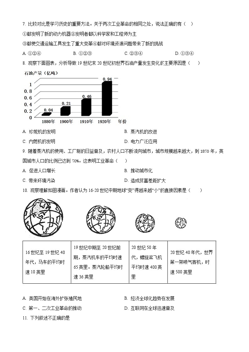 精品解析：青海省西宁市海湖中学2023-2024学年九年级下学期开学考试历史试题（原卷版）第2页