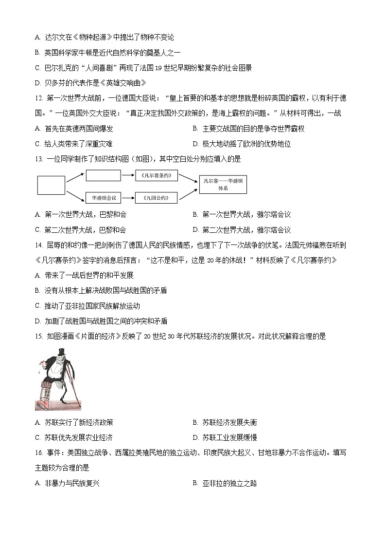 精品解析：青海省西宁市海湖中学2023-2024学年九年级下学期开学考试历史试题（原卷版）第3页