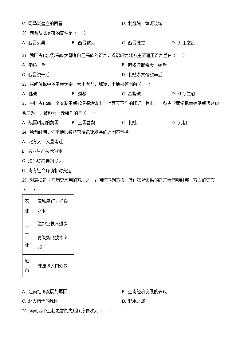 辽宁省抚顺市东洲区2023-2024学年七年级上学期期末历史试题（原卷版+解析版）03