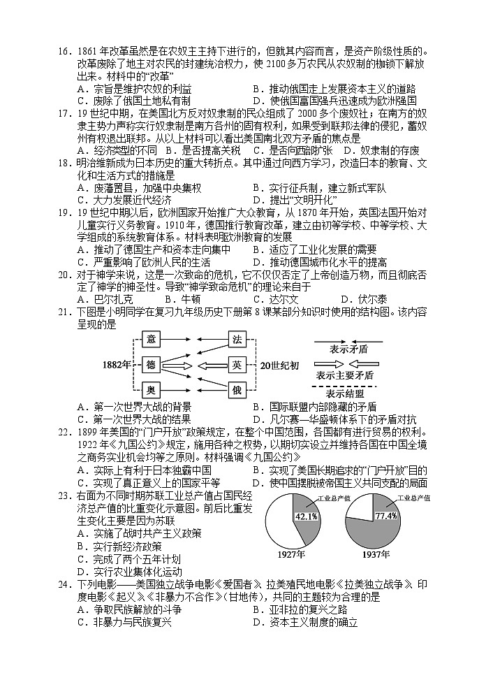 湖南省张家界市慈利县2023-2024学年九年级上学期期末考试历史试题第3页