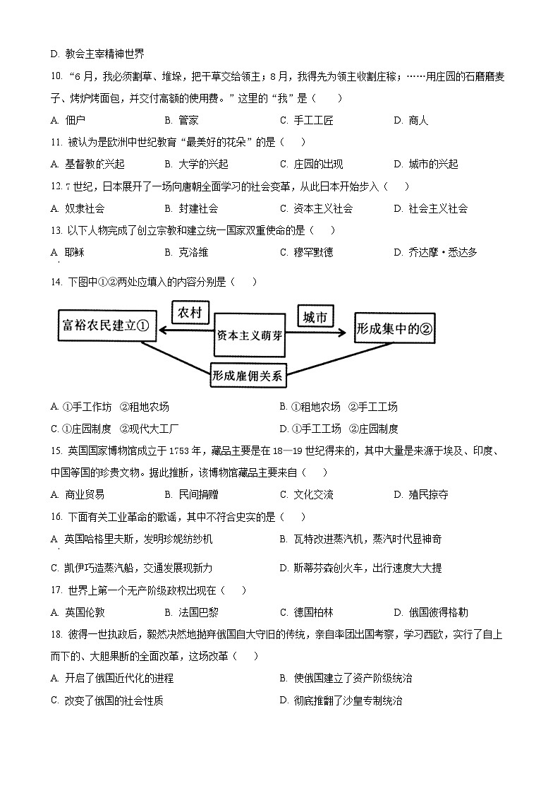 吉林省长春市绿园区2023-2024学年九年级上学期期末历史试题（原卷版+解析版）02