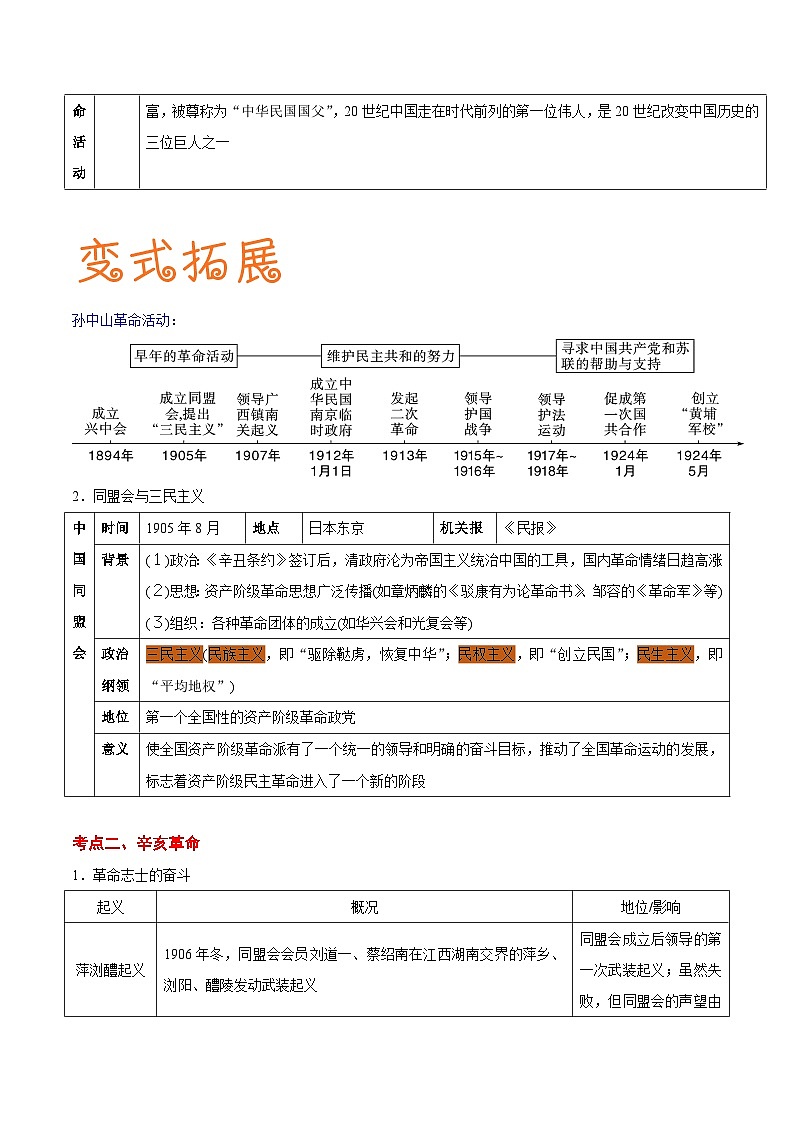 最新中考历史考点一遍过（一轮讲义） 考点07  资产阶级民主革命与中华民国的建立03
