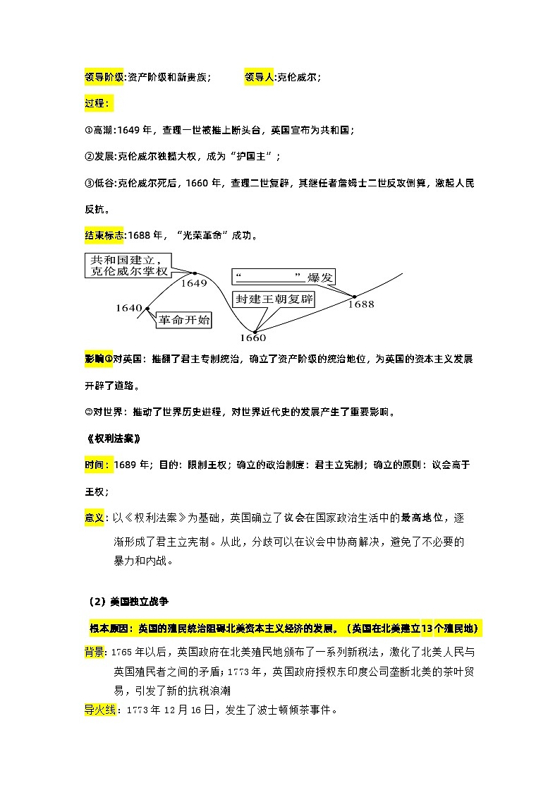 最新中考历史三轮冲刺过关（讲义） 查补易混易错点09  英美法资产阶级革命的比较02