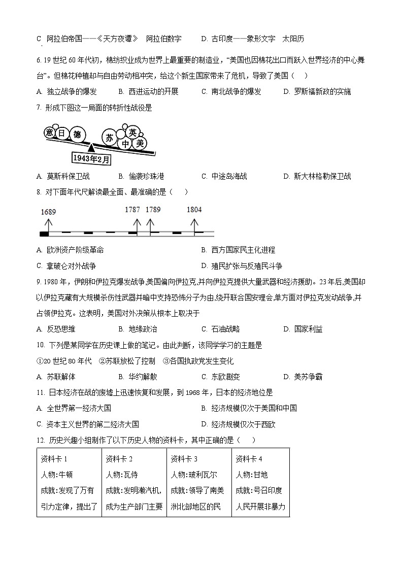 辽宁省铁岭市开原市2023-2024学年九年级下学期开学历史试题（原卷版+解析版）02