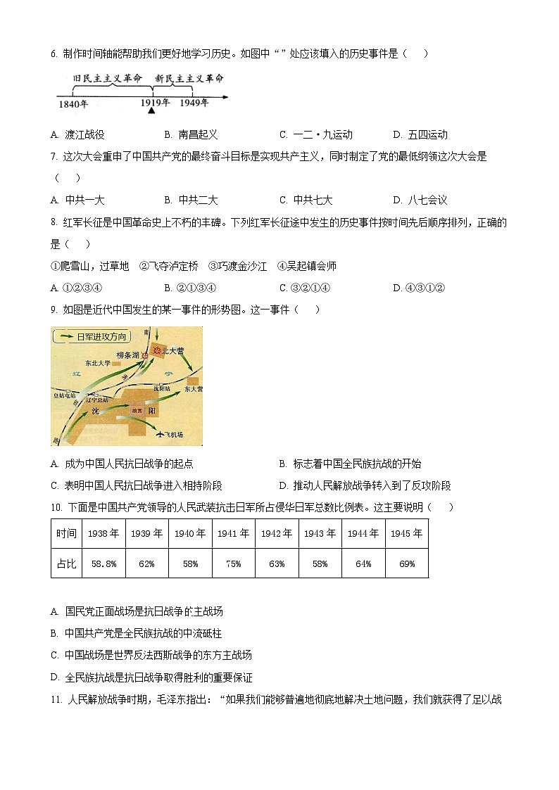 陕西省安康市石泉县2023-2024学年八年级上学期期末历史试题（原卷版+解析版）02