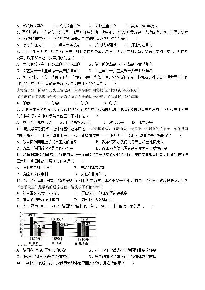 河北省石家庄市高邑县2023-2024学年九年级上学期期末历史试题02