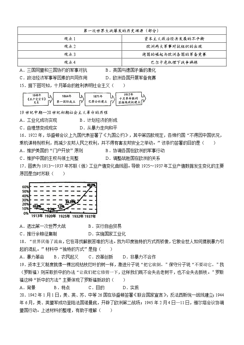 河北省石家庄市高邑县2023-2024学年九年级上学期期末历史试题03