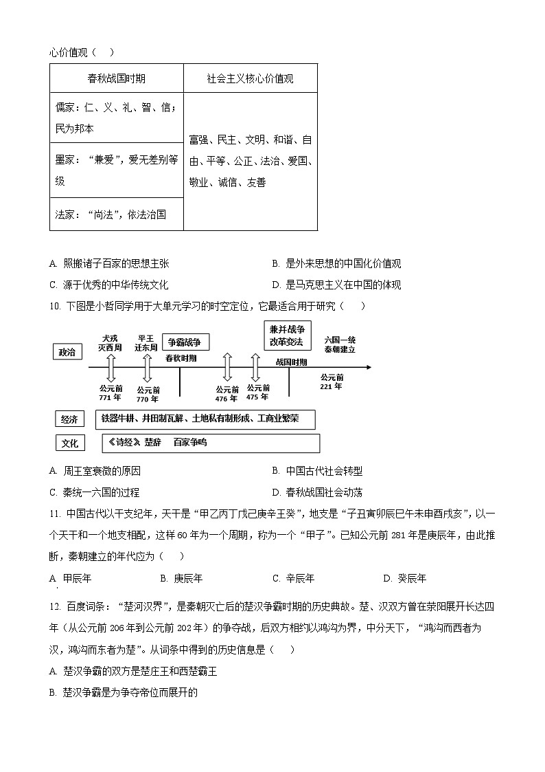 山东省滨州市无棣县2023-2024学年七年级上学期期末历史试题（原卷版+解析版）03