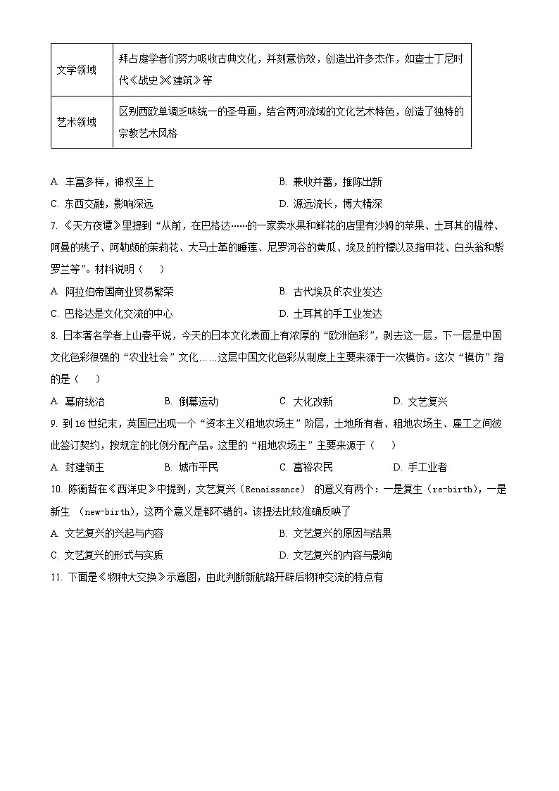 精品解析：安徽省淮北市2023-2024学年九年级上学期期末历史试题（原卷版）第2页