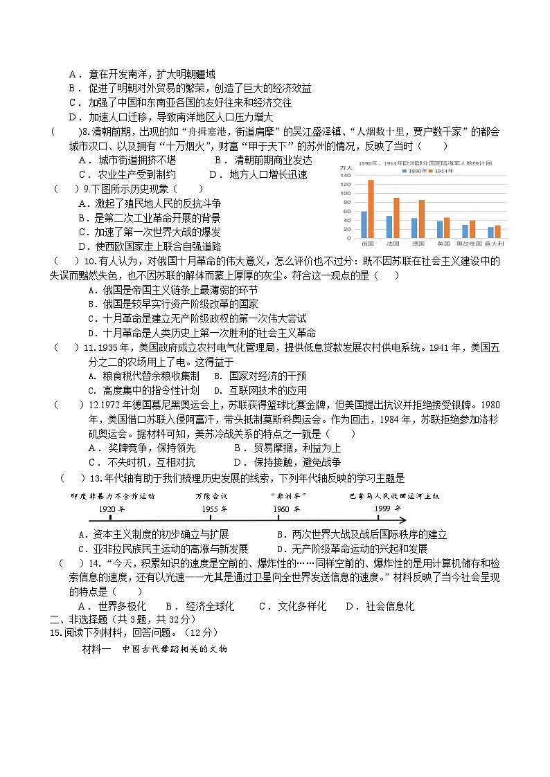 湖北省武汉七一华源中学2022-2023学年下学期3月考九年级历史试卷02