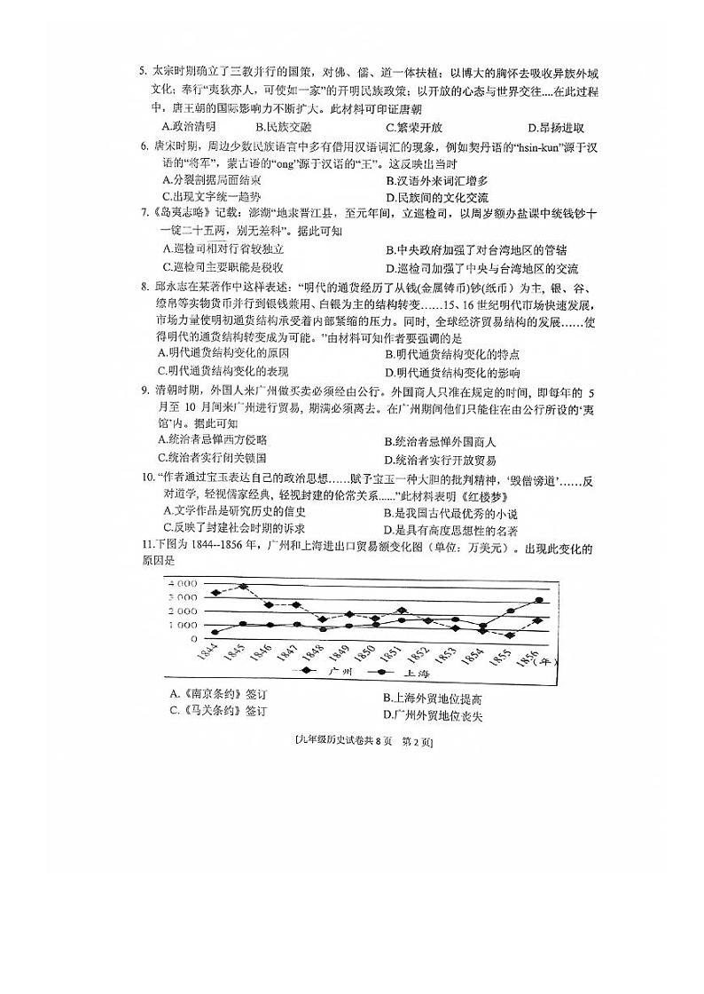 广东省湛江市遂溪县2023年九年级历史初中学业水平模拟考试（一）02