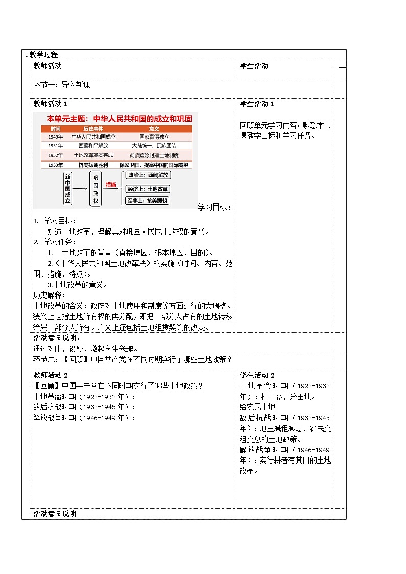1.3+土地改革++教学设计+2023-2024学年统编版八年级历史下册第2页