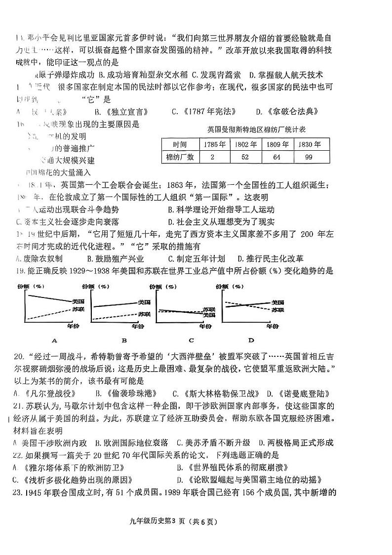 2024年河北省石家庄市桥西区九年级中考一模历史试题03