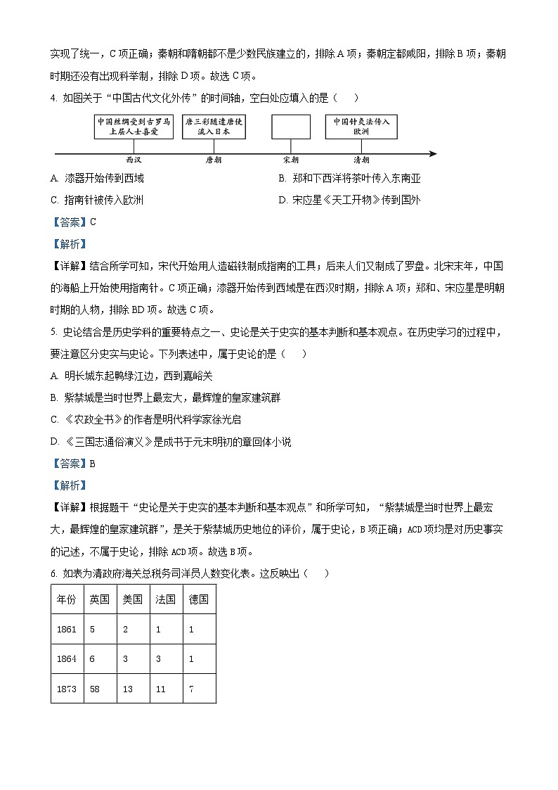 精品解析：2024年甘肃省陇南市西和县中考一模历史试题（解析版）第2页