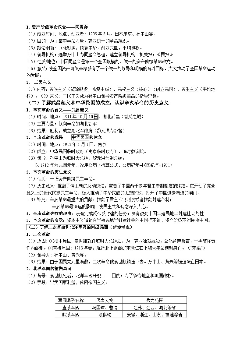 人教部编版统编版八年级上册历史中国现代史（1840年-1949年）知识要点梳理03