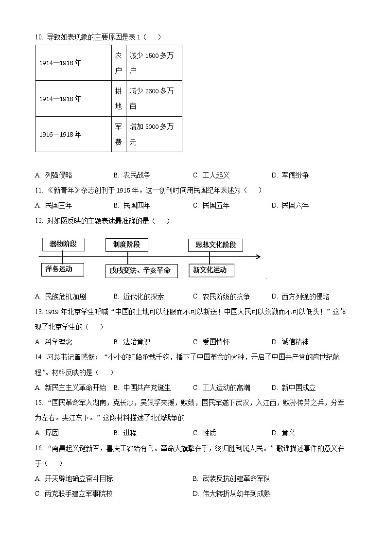 精品解析：福建省厦门市思明区2022-2023学年八年级上学期期末历史试题（原卷版）第3页