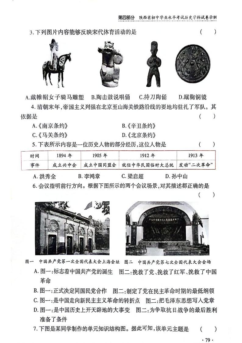 2024年陕西省九年级初中学业水平考试历史学科试卷（一）第2页