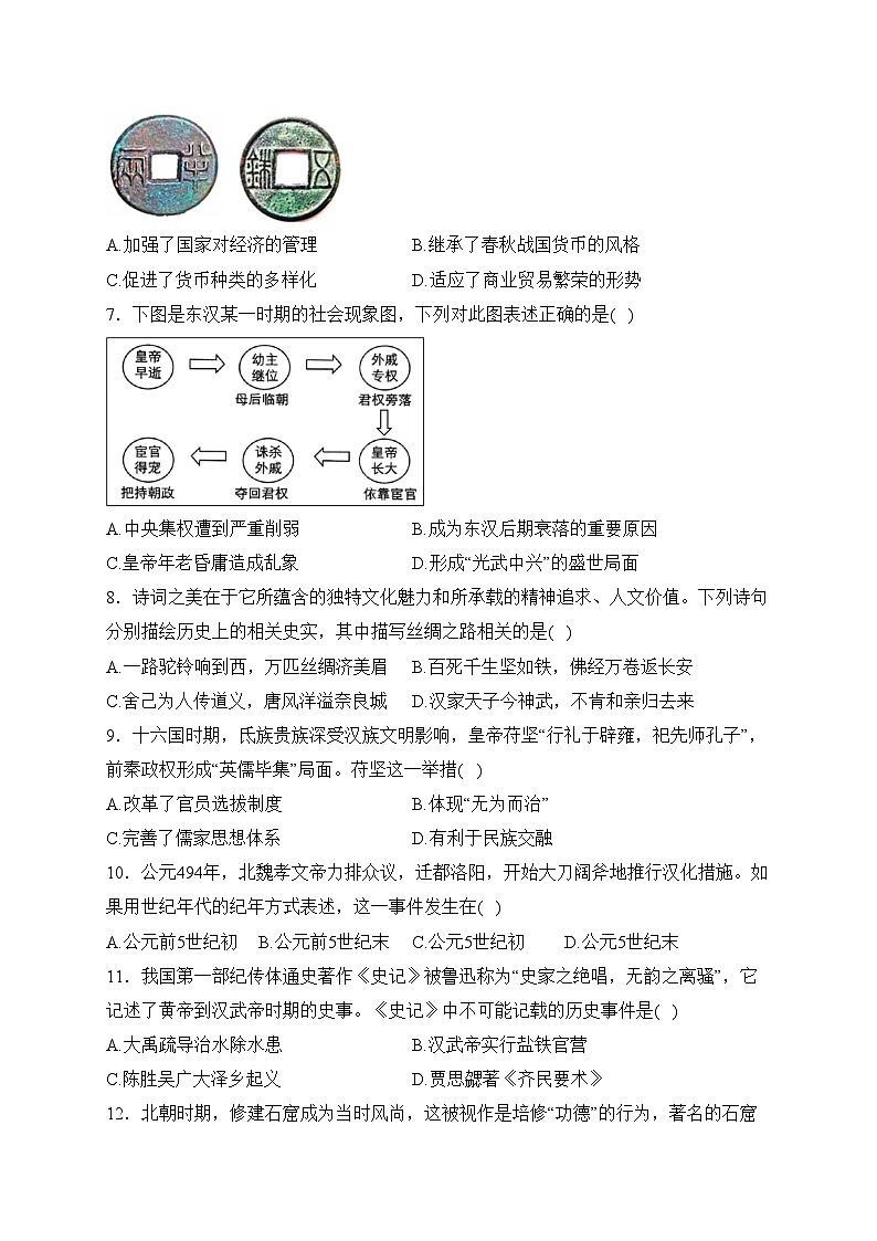 黑龙江省大庆市肇源县六校（五四制）2023-2024学年七年级下学期开学考试历史试卷(含答案)02