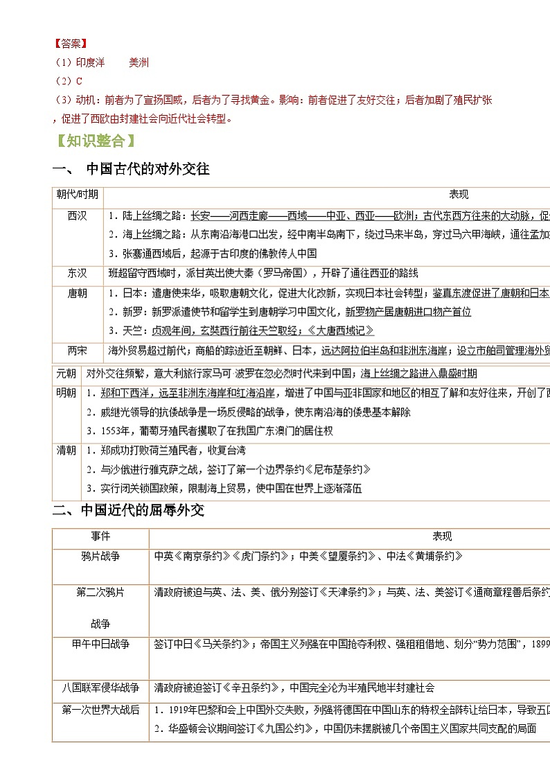 （上海专用）2024年中考二轮 历史【热点·重点·难点】专练重难点专题04 中国的对外交往-专题训练03