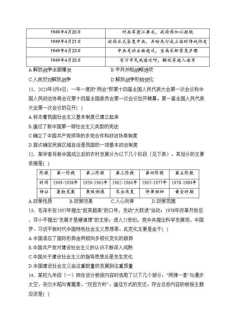 山东省菏泽市成武县2022-2023学年九年级下学期期中历史试卷(含答案)第3页