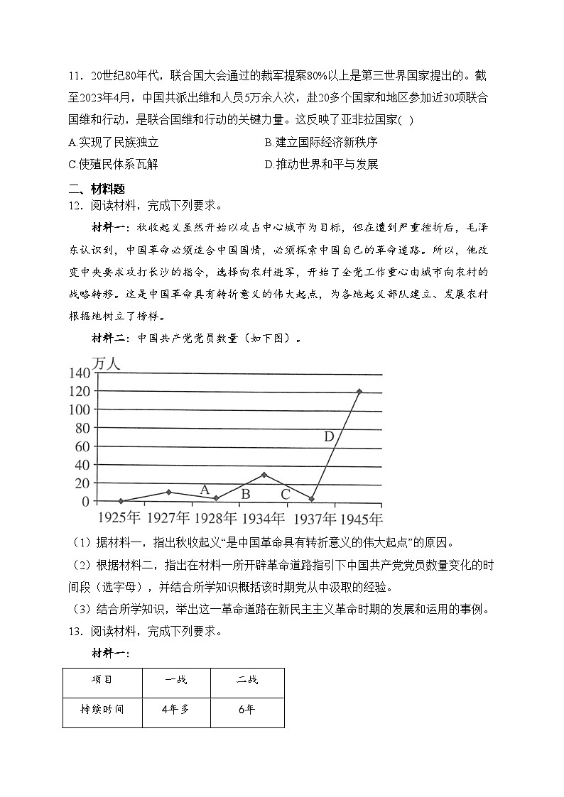 河北省2024年中考模拟考历史试卷(含答案)第3页