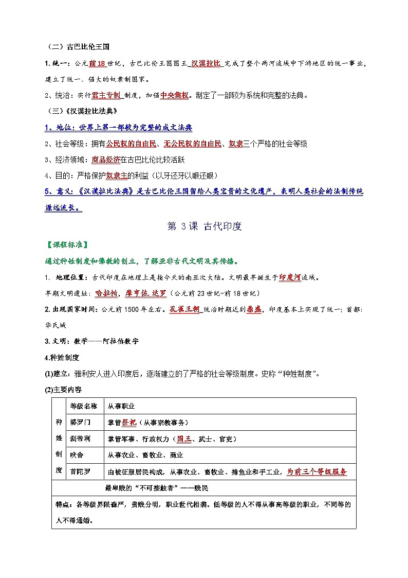 九年级历史上册-2024年中考历史复习常考知识点汇总讲义第2页