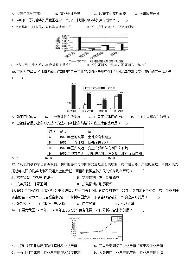 江苏省徐州市铜山区马坡镇中心中学2023-2024学年八年级下学期3月月考历史试题02