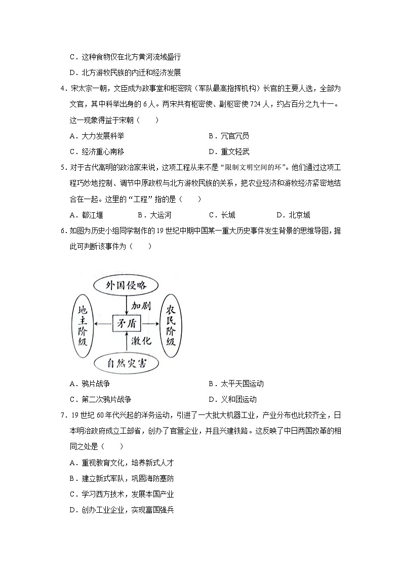 2024年山西省大同市新荣区三校中考一模历史试卷02