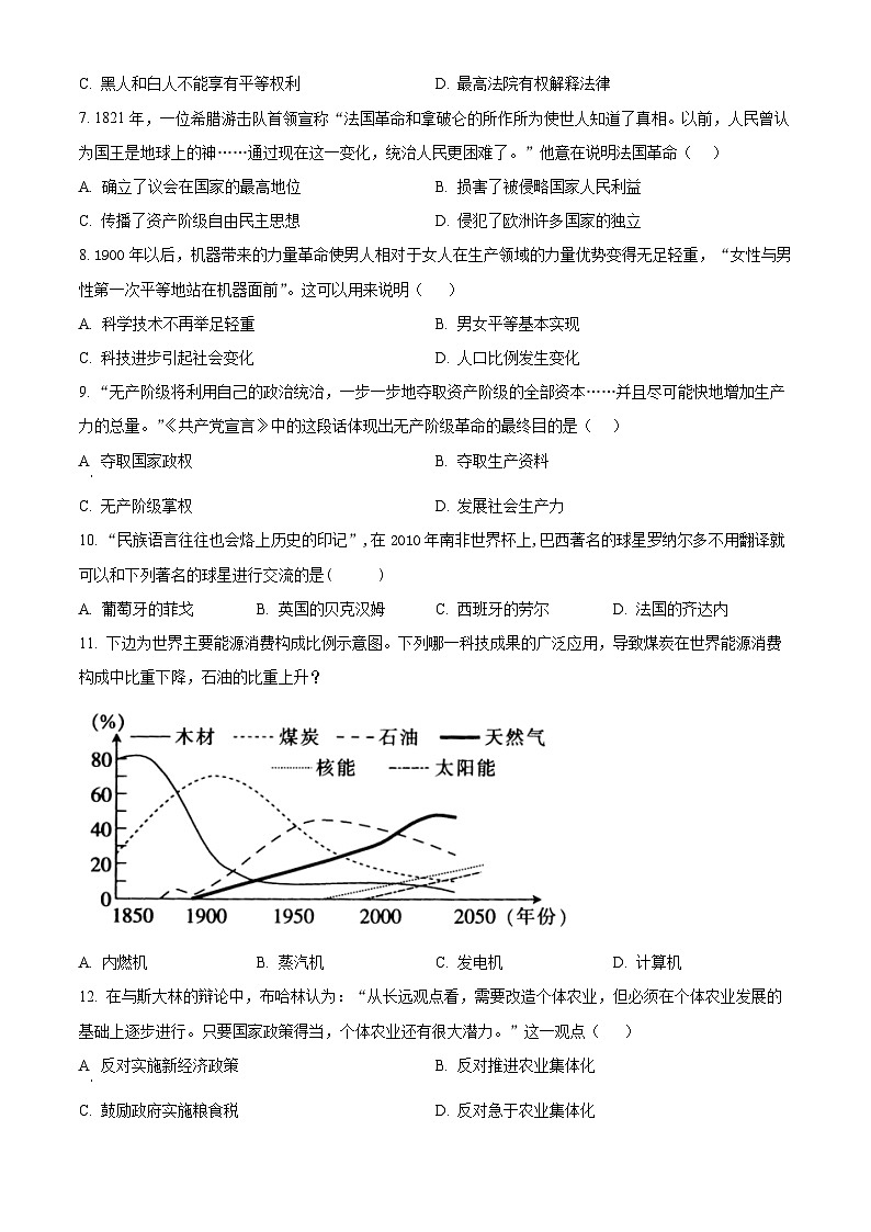 2024年安徽省蚌埠市G5教研联盟中考一模历史试题（原卷版+解析版）02