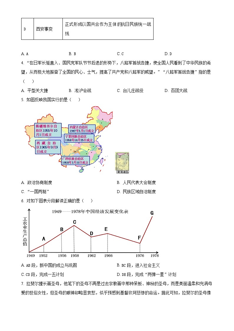 2024年河北省沧州市中考一模历史试题（原卷版+解析版）02