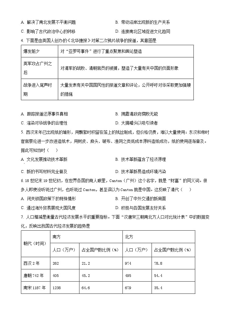 2024年广东省郁南县部分学校中考一模历史试题（原卷版+解析版）02