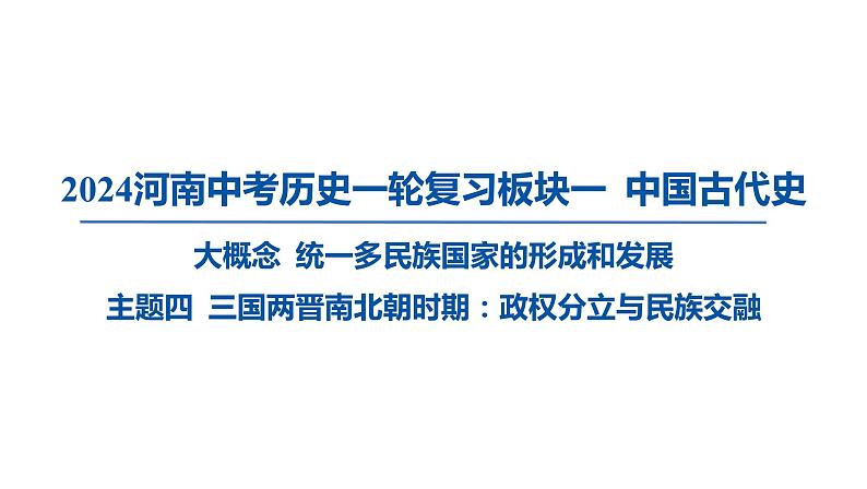 2024河南中考历史一轮复习板块一 中国古代史主题四 三国两晋南北朝时期_政权分立与民族交融课件01