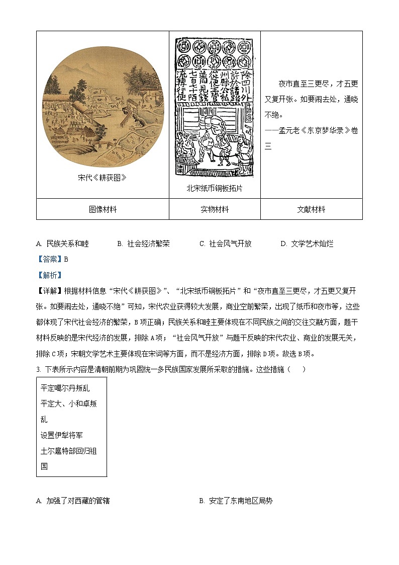 2024年陕西省西安市西咸新区中考一模历史试题（原卷版+解析版）02