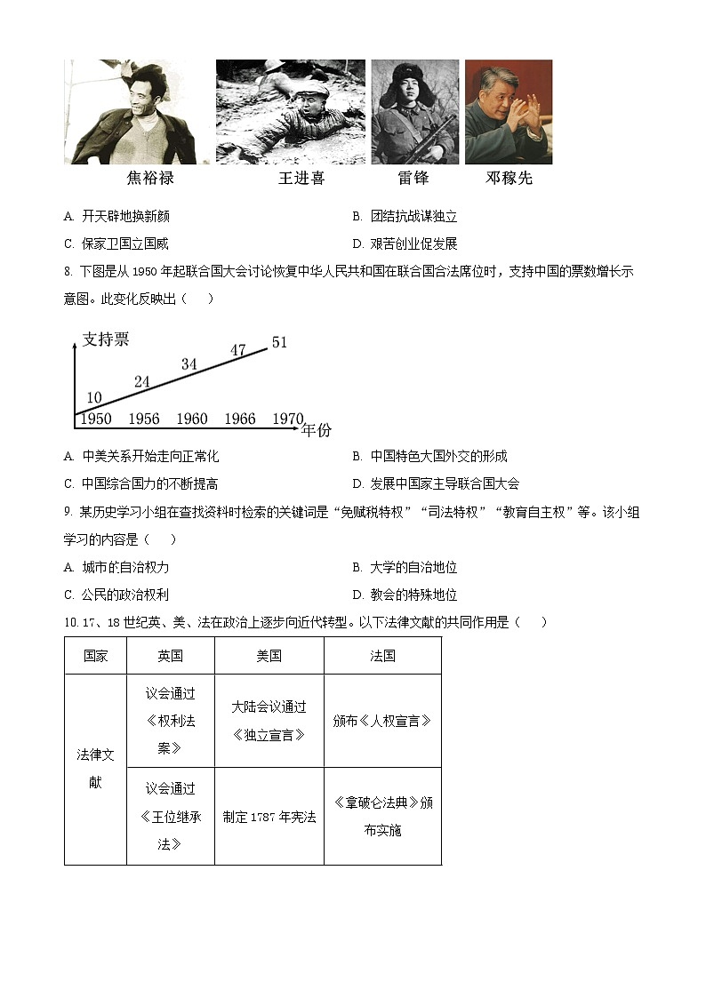 2024年陕西省西安市西咸新区中考一模历史试题（原卷版+解析版）03