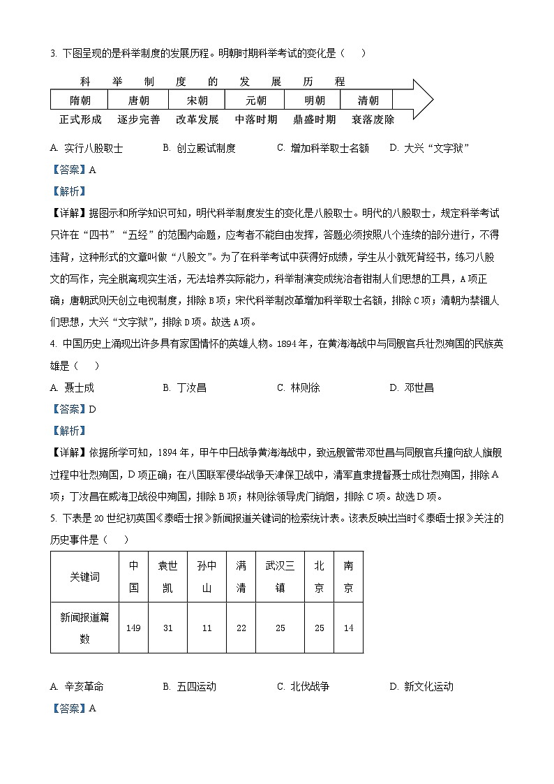 2024年陕西省榆林市榆阳区中考一模历史试题（解析版）第2页