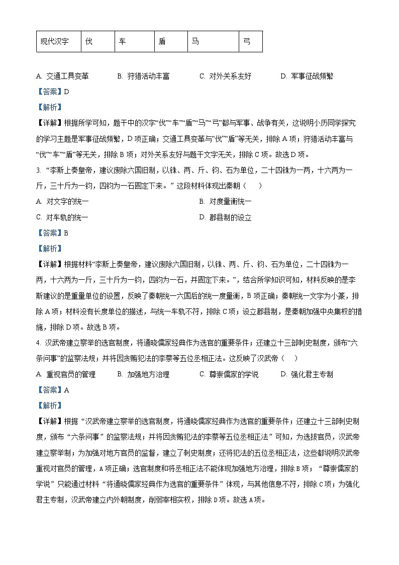 2024年广东省江门市实验中学中考一模历史试题（原卷版+解析版）02