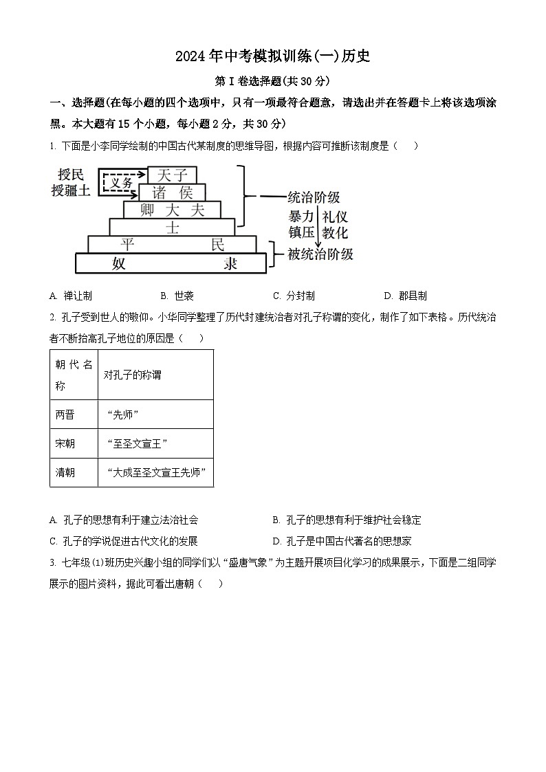 2024年山西省临汾市洪洞县中考二模历史试题（原卷版+解析版）01