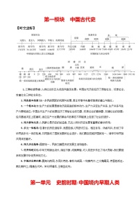 中考历史一轮复习讲练学案1第一单元 史前时期：中国境内早期人类与文明的起源(第1-3课)（含解析）